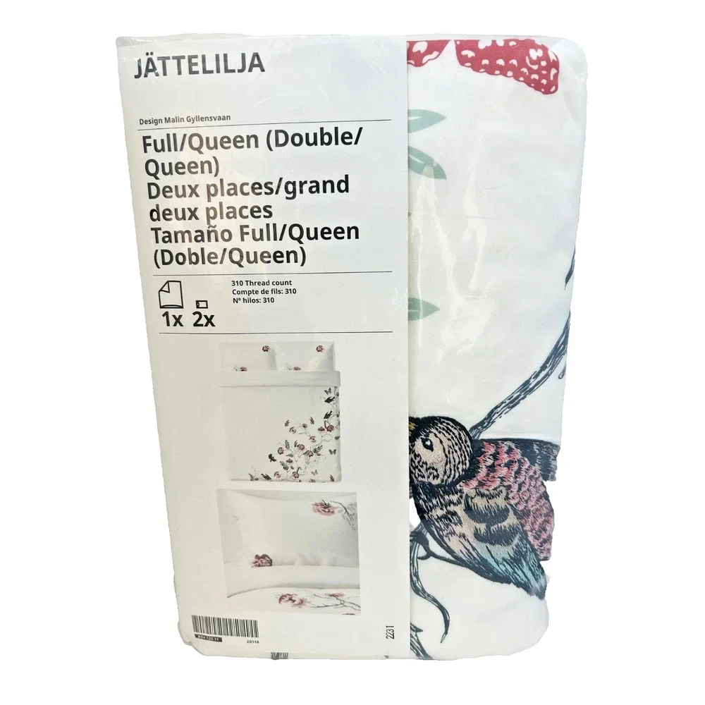 Ikea JATTELILJA Full/Queen Duvet cover & pillowcase white/floral patterned - NEW